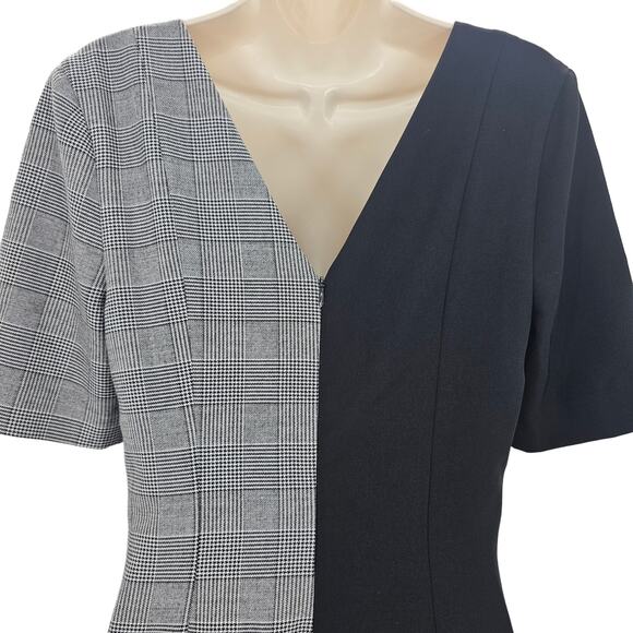 Fame & Partners Womans size 6 Everly Plaid and Black Career Midi Dress V-Neck - Picture 5 of 8